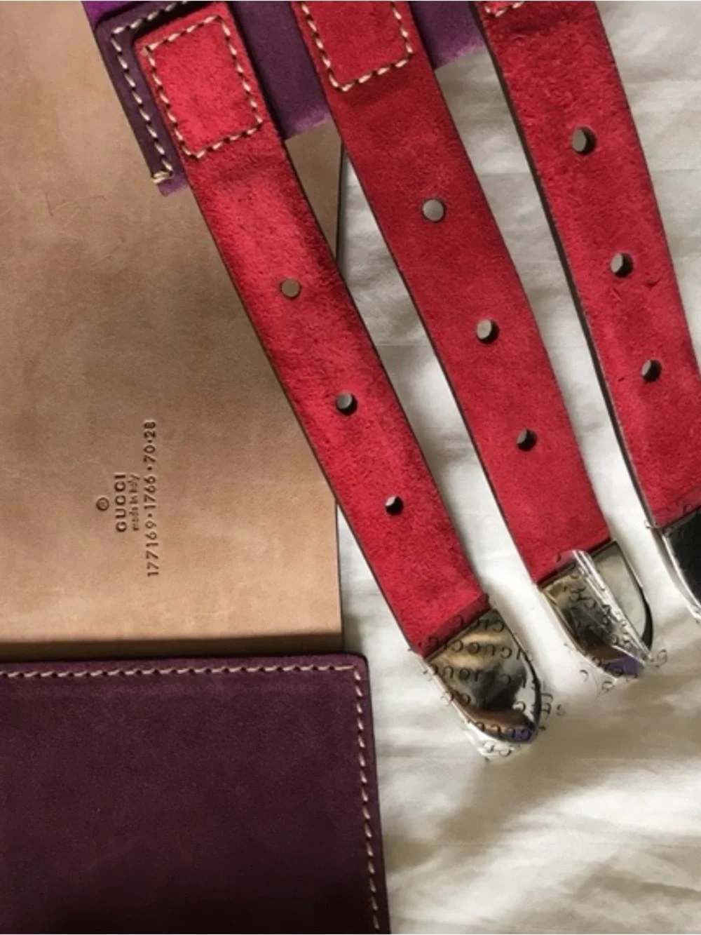 Gucci Purple Leather Waist Belt with Red Strap Accents and  display picture 2